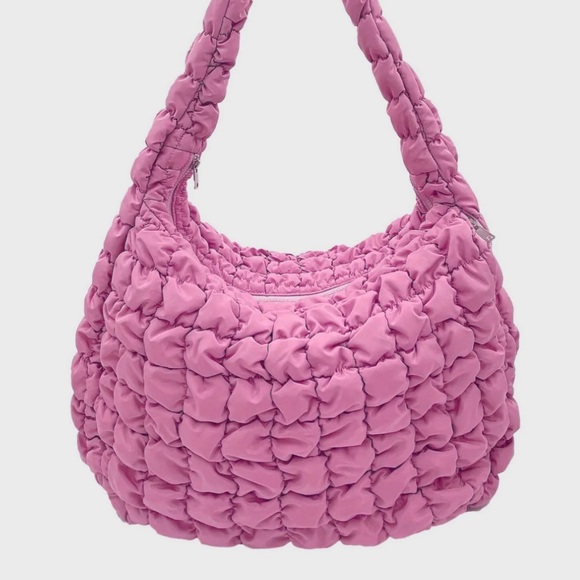 Oversized Quilted Puffy Rose Pink Lilac Hobo Shoulder Carryall Bag NWT - Picture 2 of 15